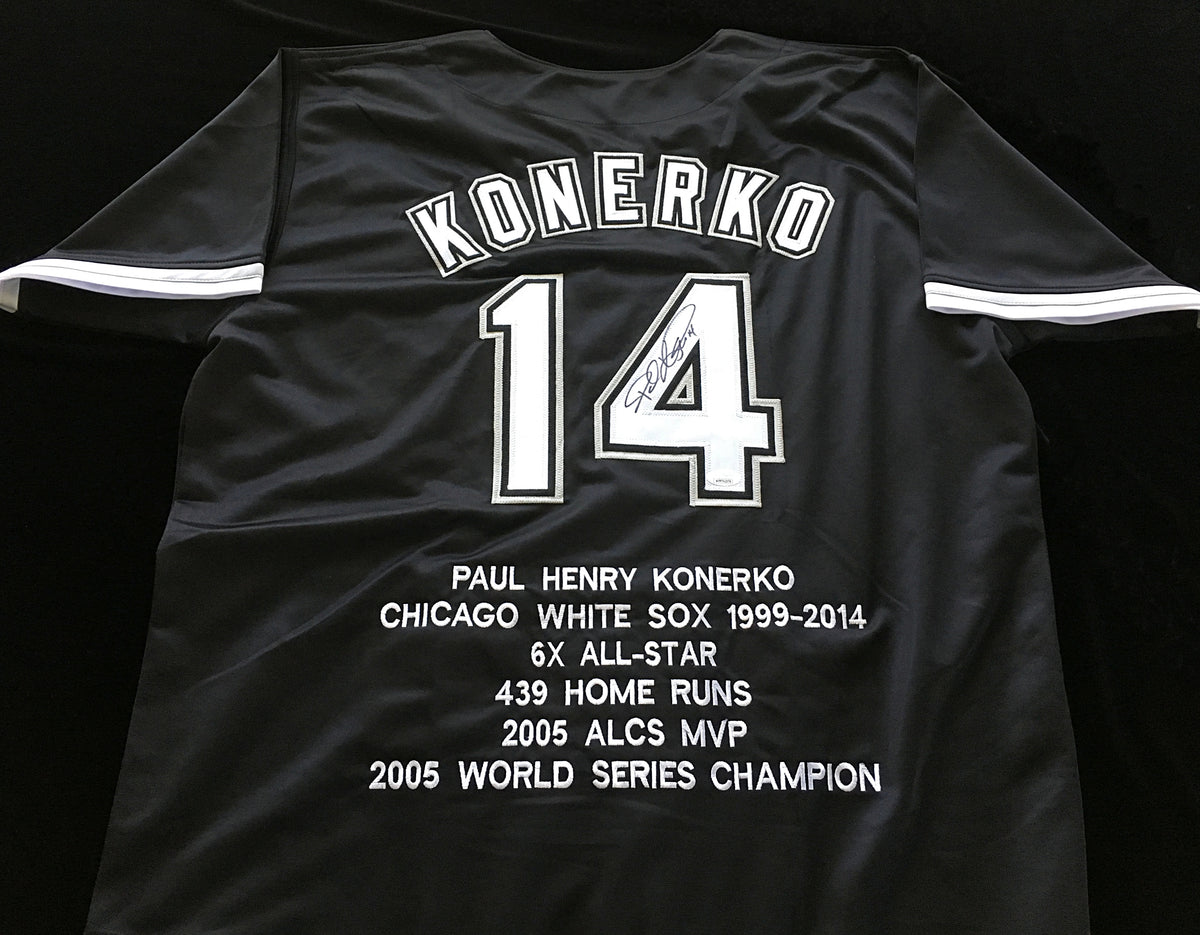 Paul Konerko Signed Autographed Gray Baseball Stat Jersey: BM