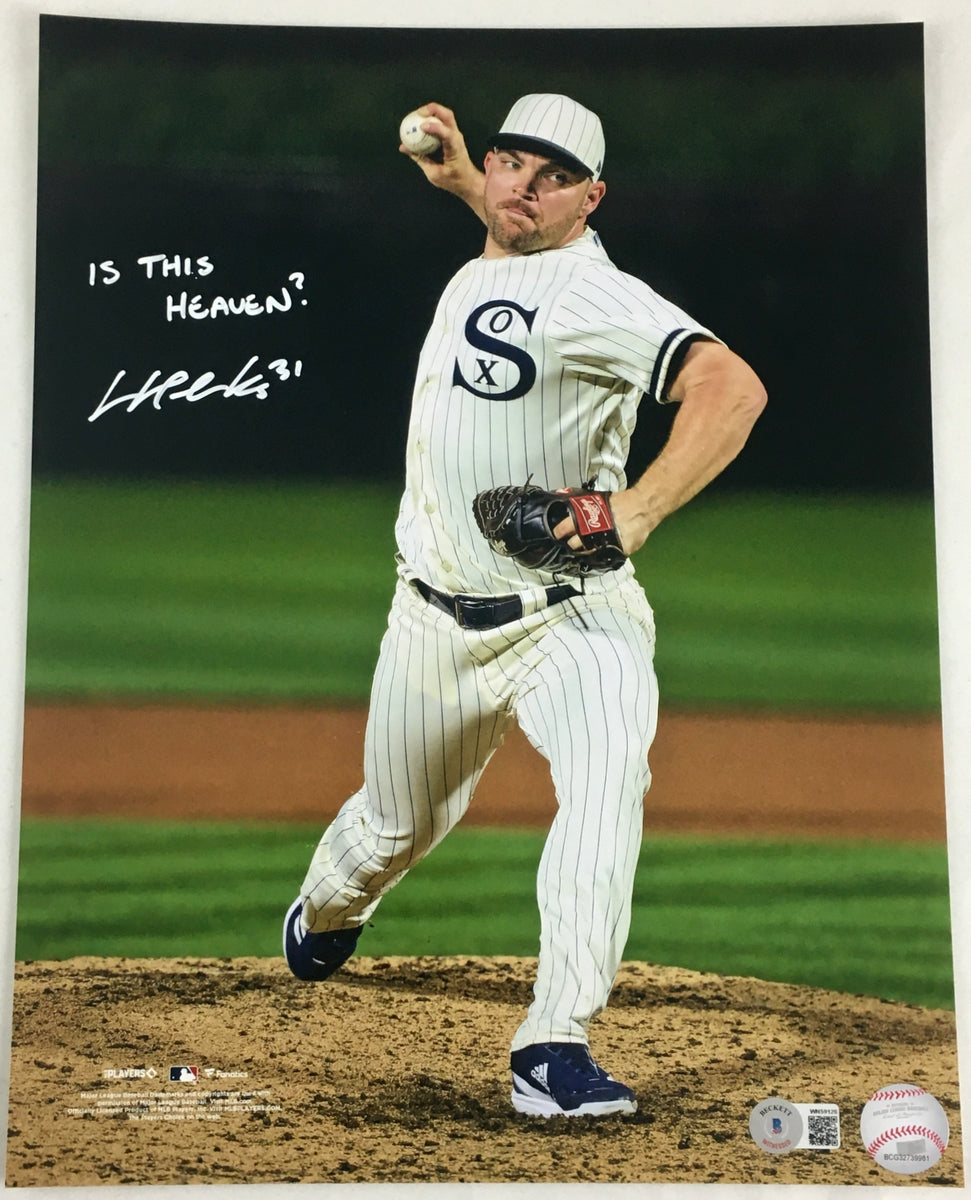Liam Hendriks Chicago Pitcher Signed Autographed 11x14 Field of Dreams  Photo with Beckett COA - Is this Heaven? Inscription
