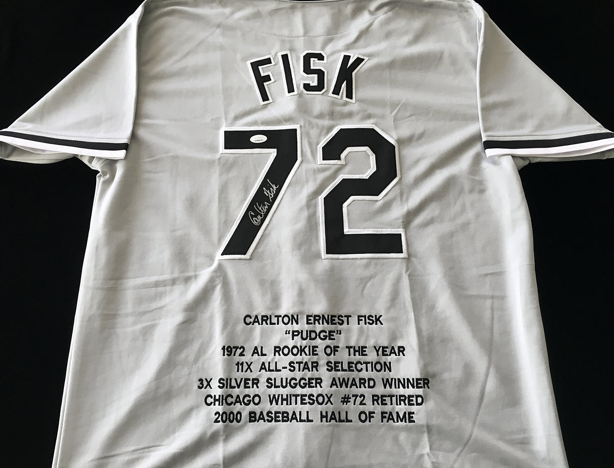 Carlton Fisk Signed Career Highlight Stat Jersey (JSA COA)
