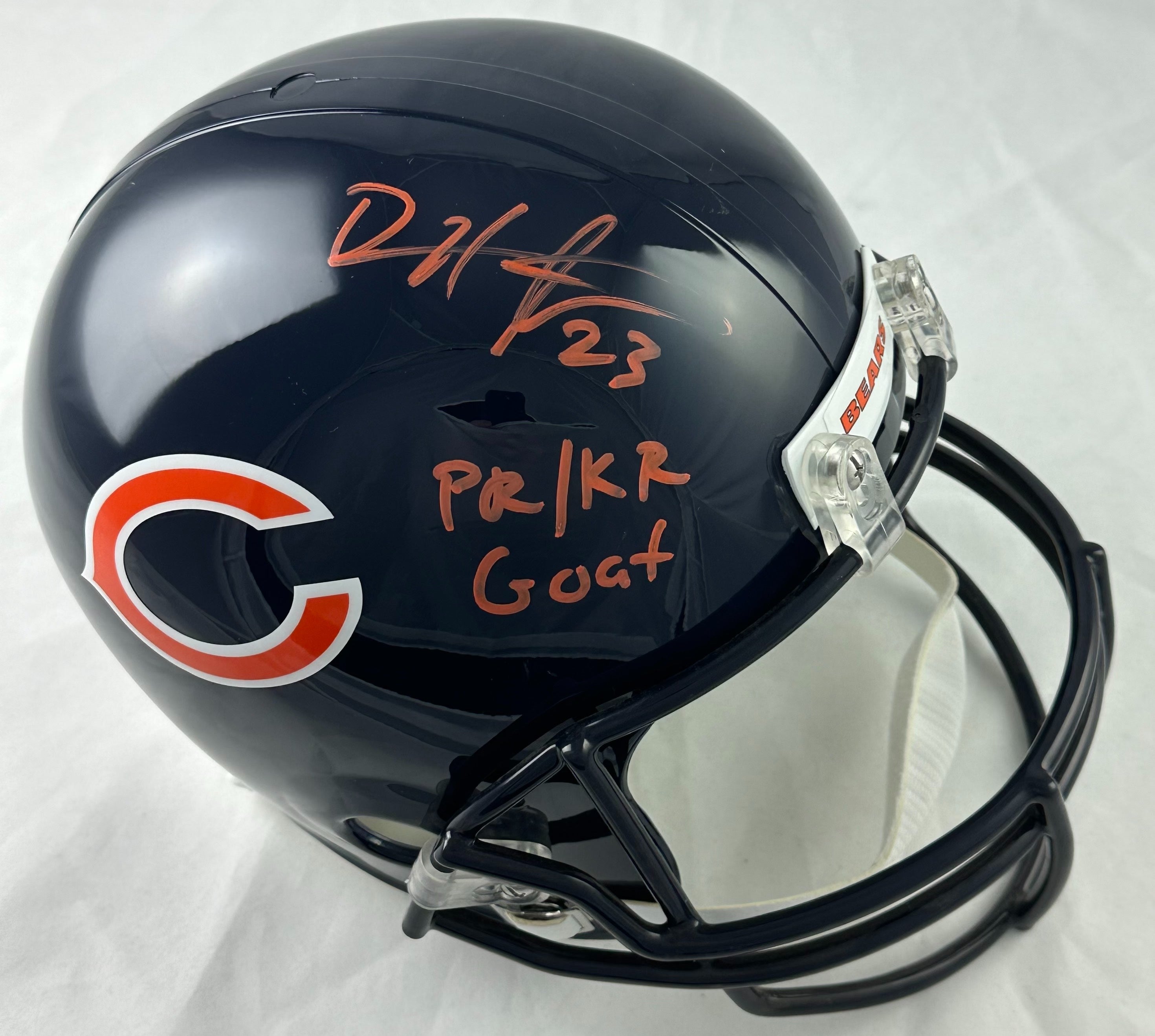Devin Hester Chicago Bears Autographed Full-Size Replica Football Helmet,  'PR/KR Goat' White Inscription: BM Authentics – HUMBL Authentics