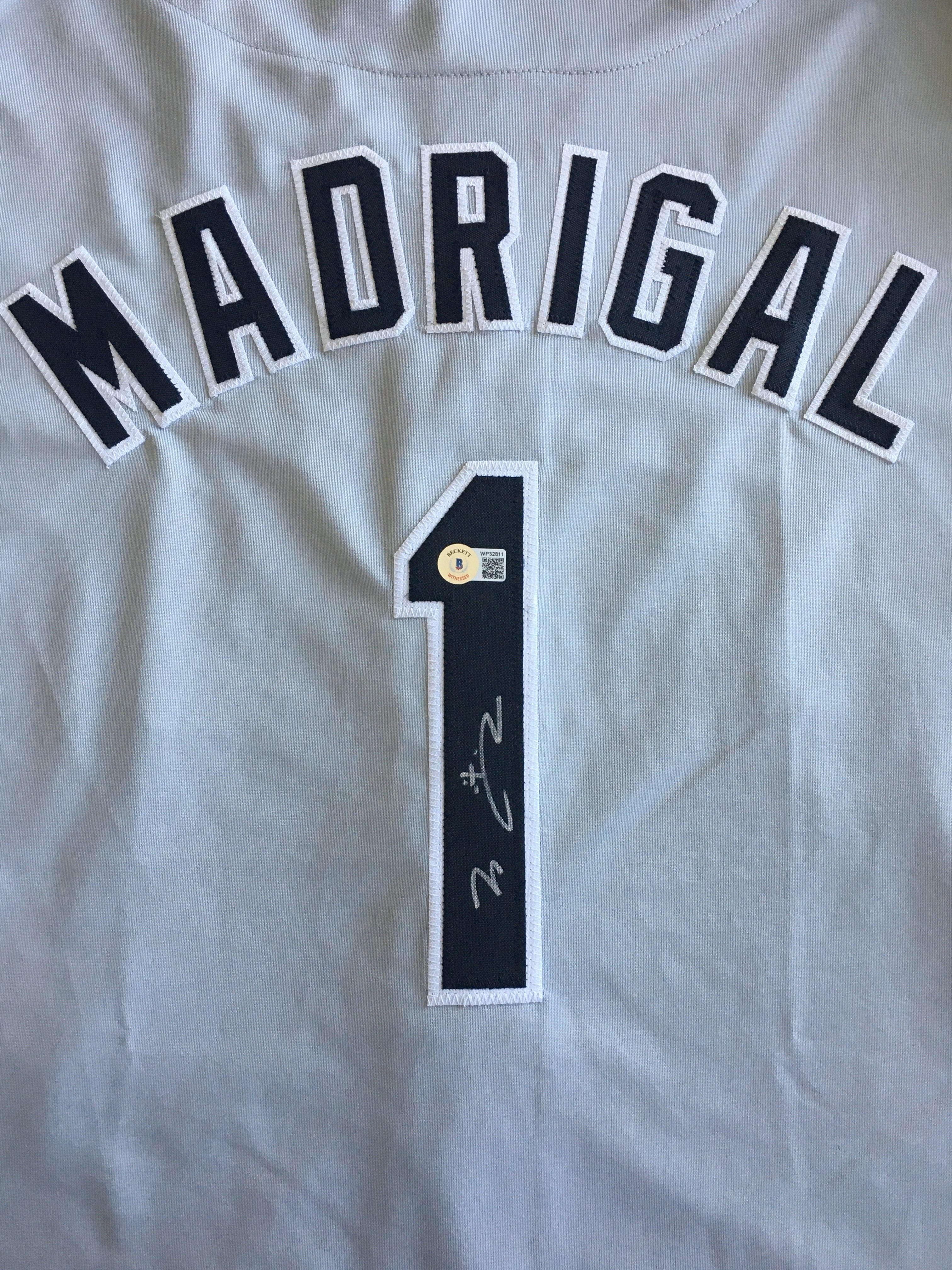 Nick Madrigal Autographed Gray Baseball Jersey: BM Authentics