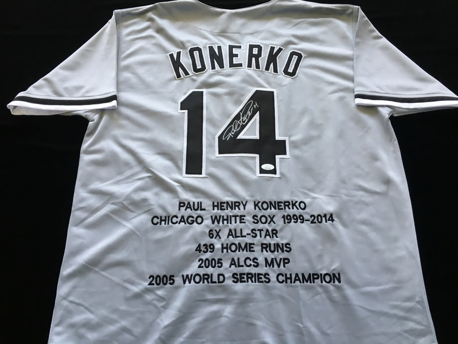 Paul Konerko Signed Autographed Gray Baseball Stat Jersey: BM