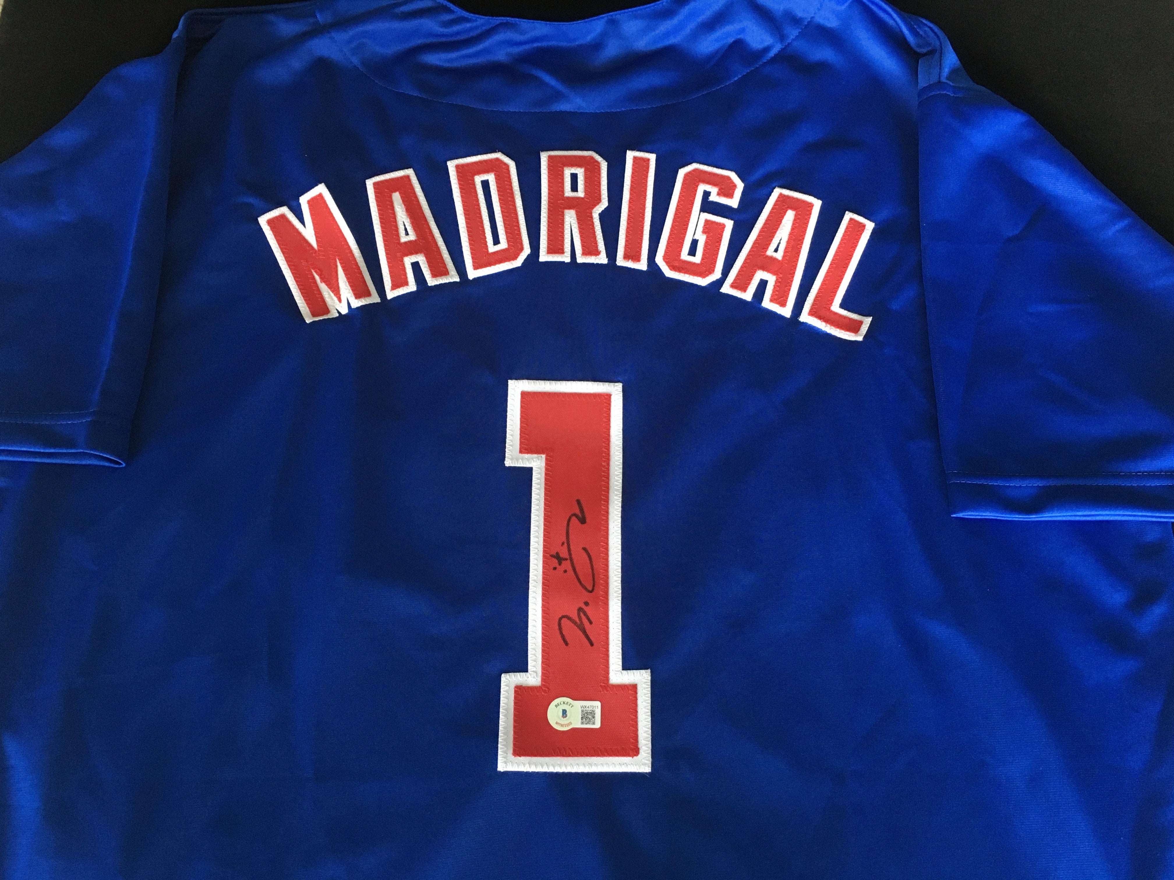 Nick Madrigal Autographed Blue Baseball Jersey Red #'s