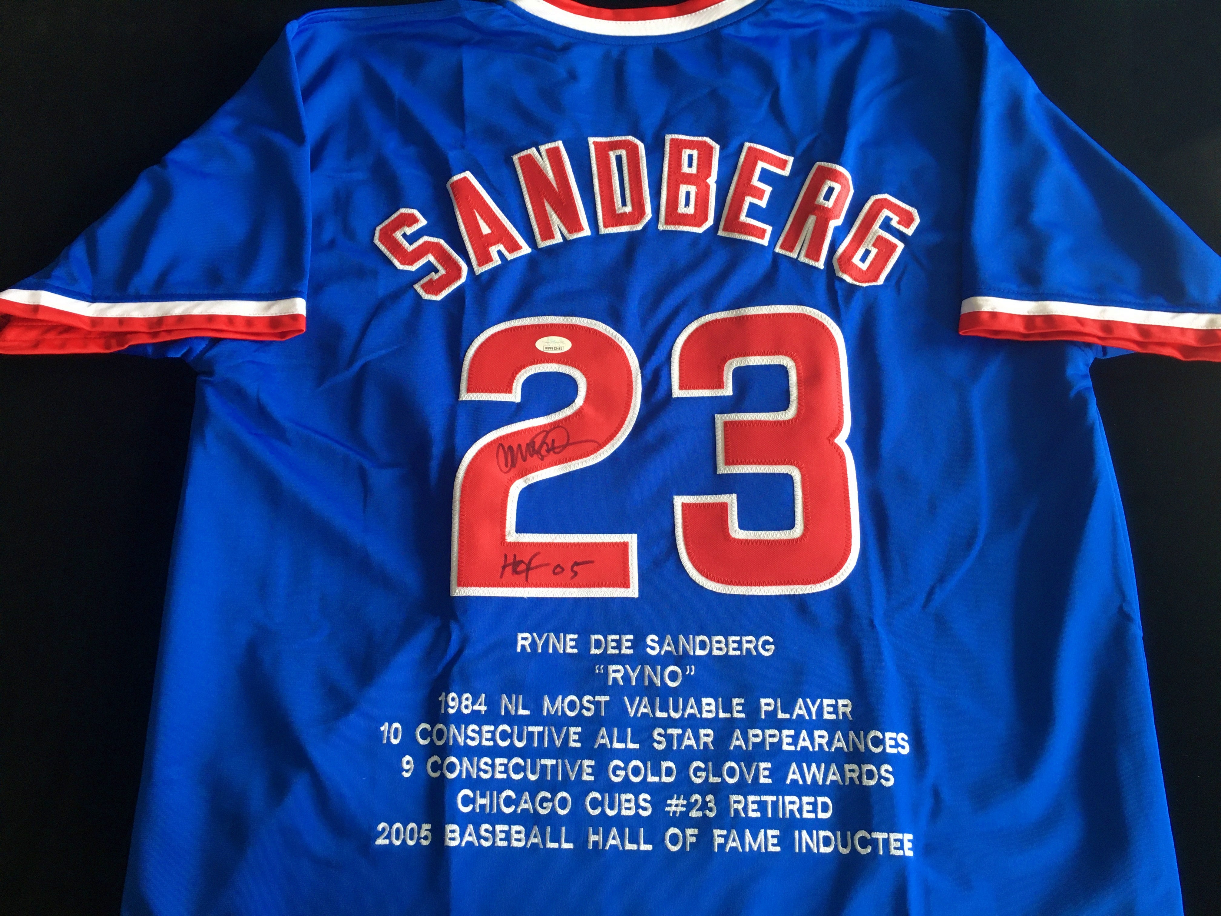 Ryne Sandberg Autographed Blue Baseball Stat Jersey with JSA COA – HUMBL  Authentics